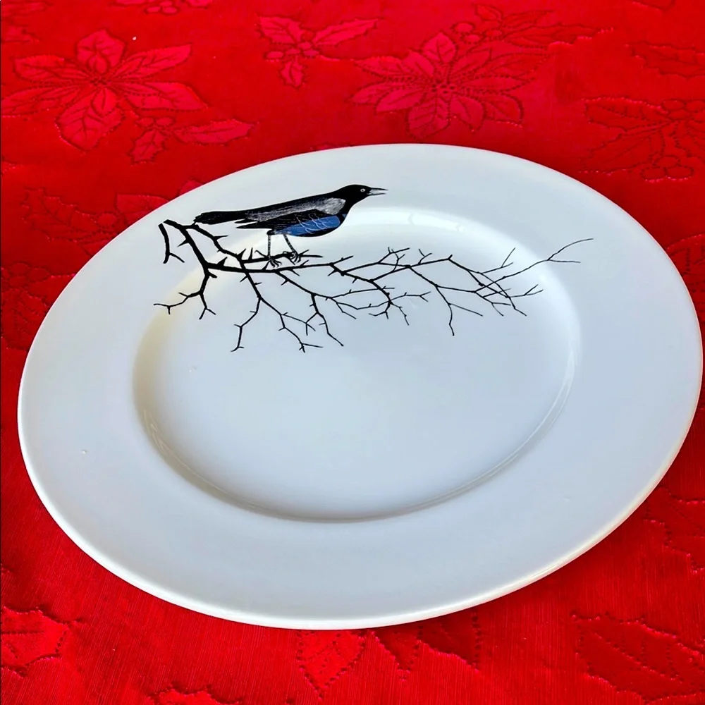 Rare Crow platter , the Victorian English pottery by Edward Challinor, England